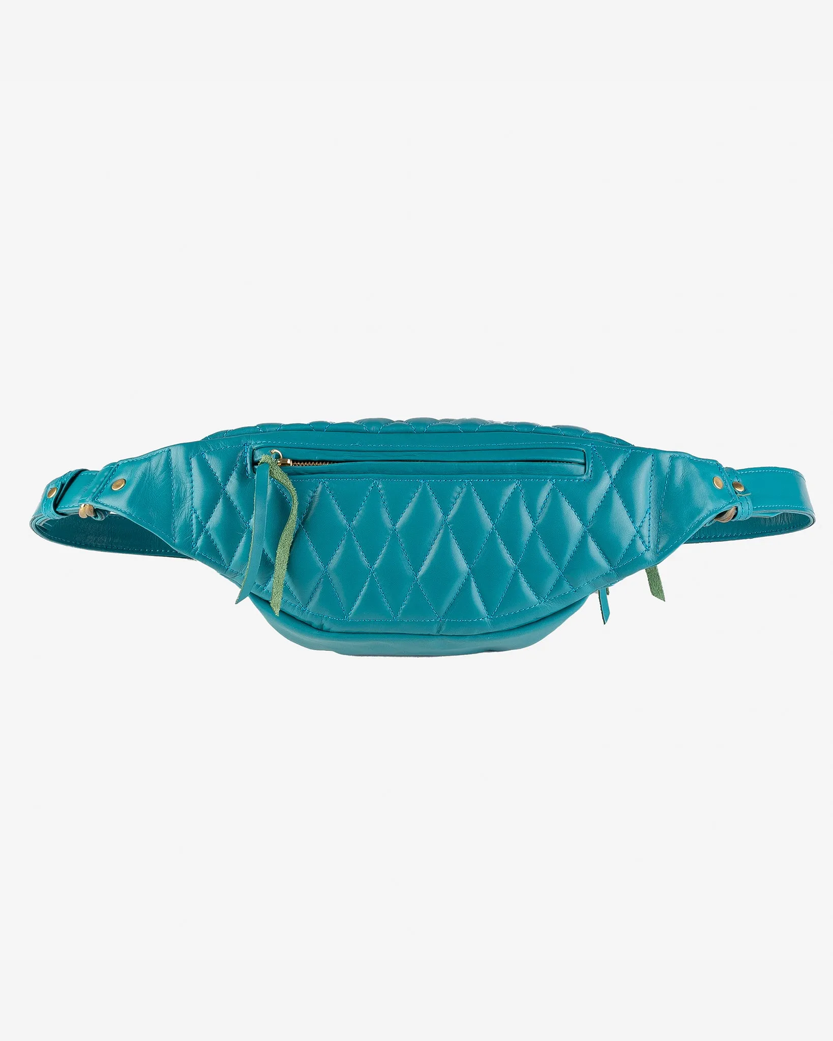 Diamond Stitched Leather Waist Bag - Blue