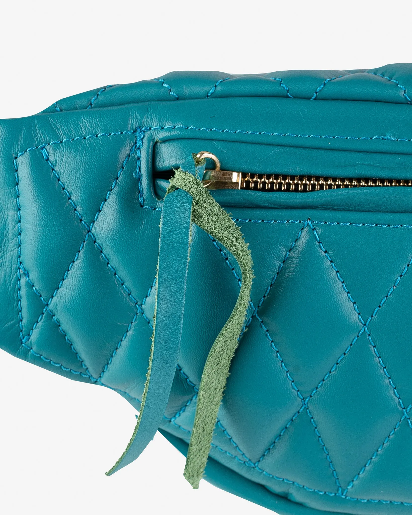 Diamond Stitched Leather Waist Bag - Blue