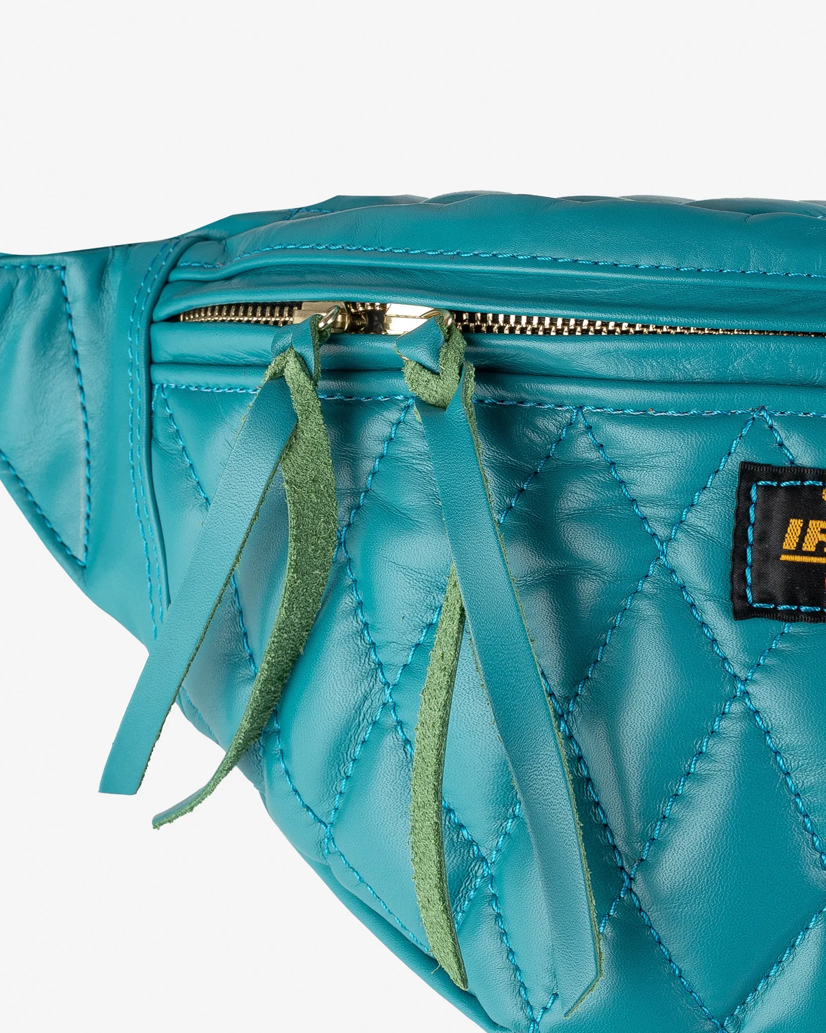 Diamond Stitched Leather Waist Bag - Blue