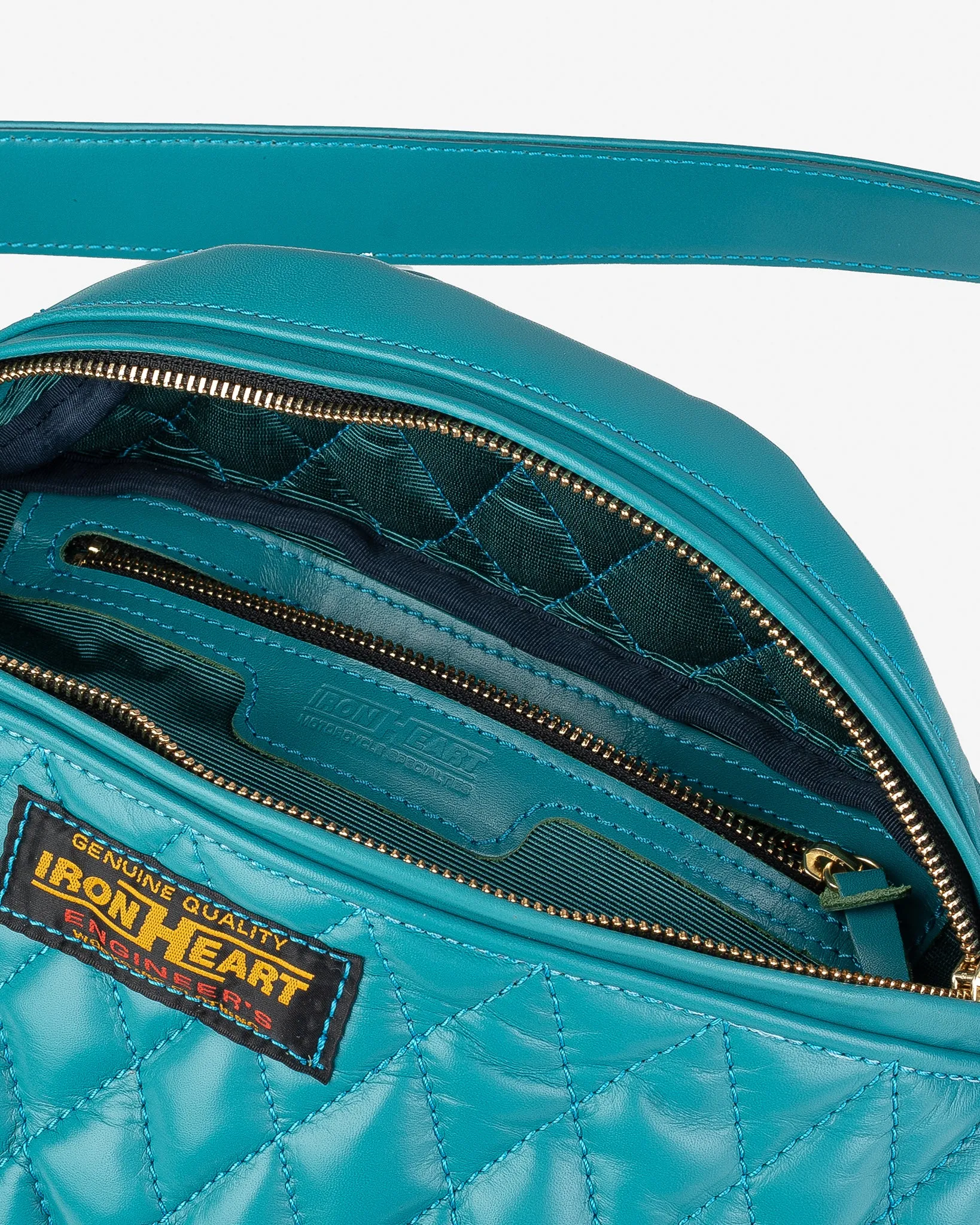 Diamond Stitched Leather Waist Bag - Blue