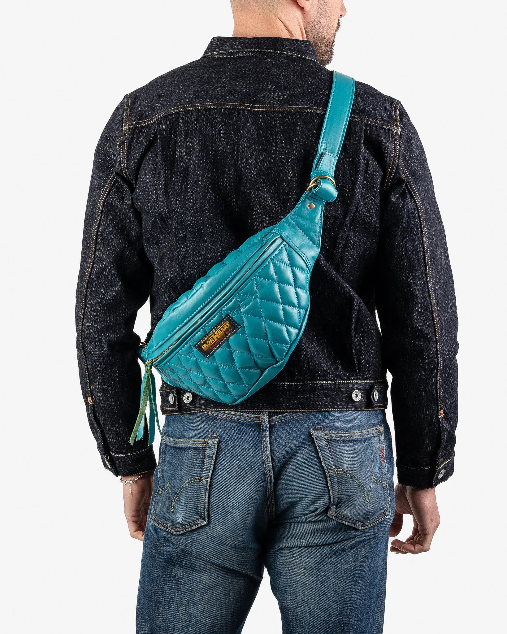 Diamond Stitched Leather Waist Bag - Blue