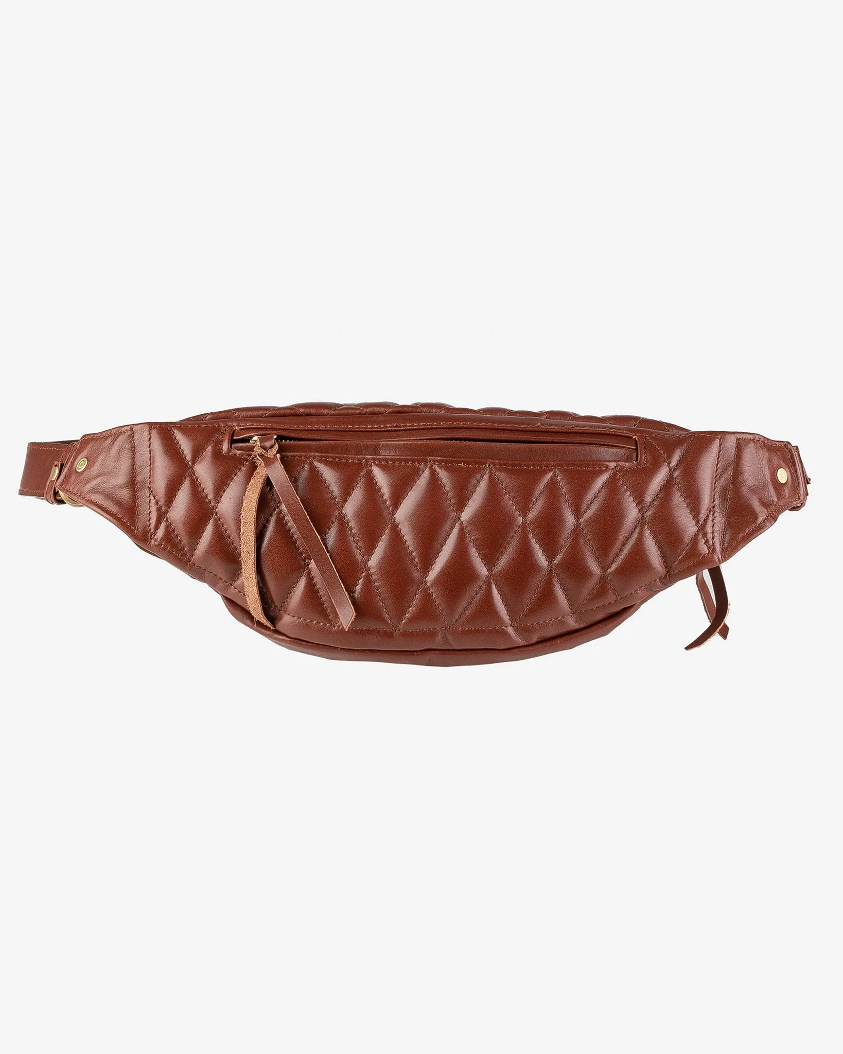 Diamond Stitched Leather Waist Bag - Brown