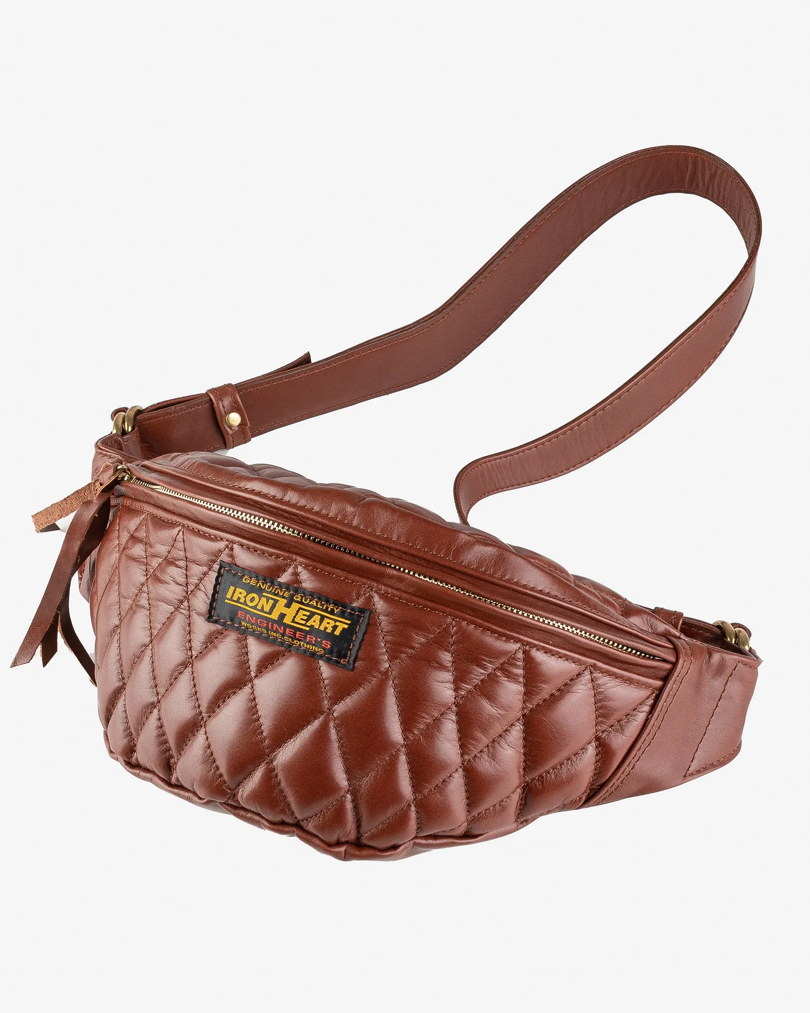 Diamond Stitched Leather Waist Bag - Brown