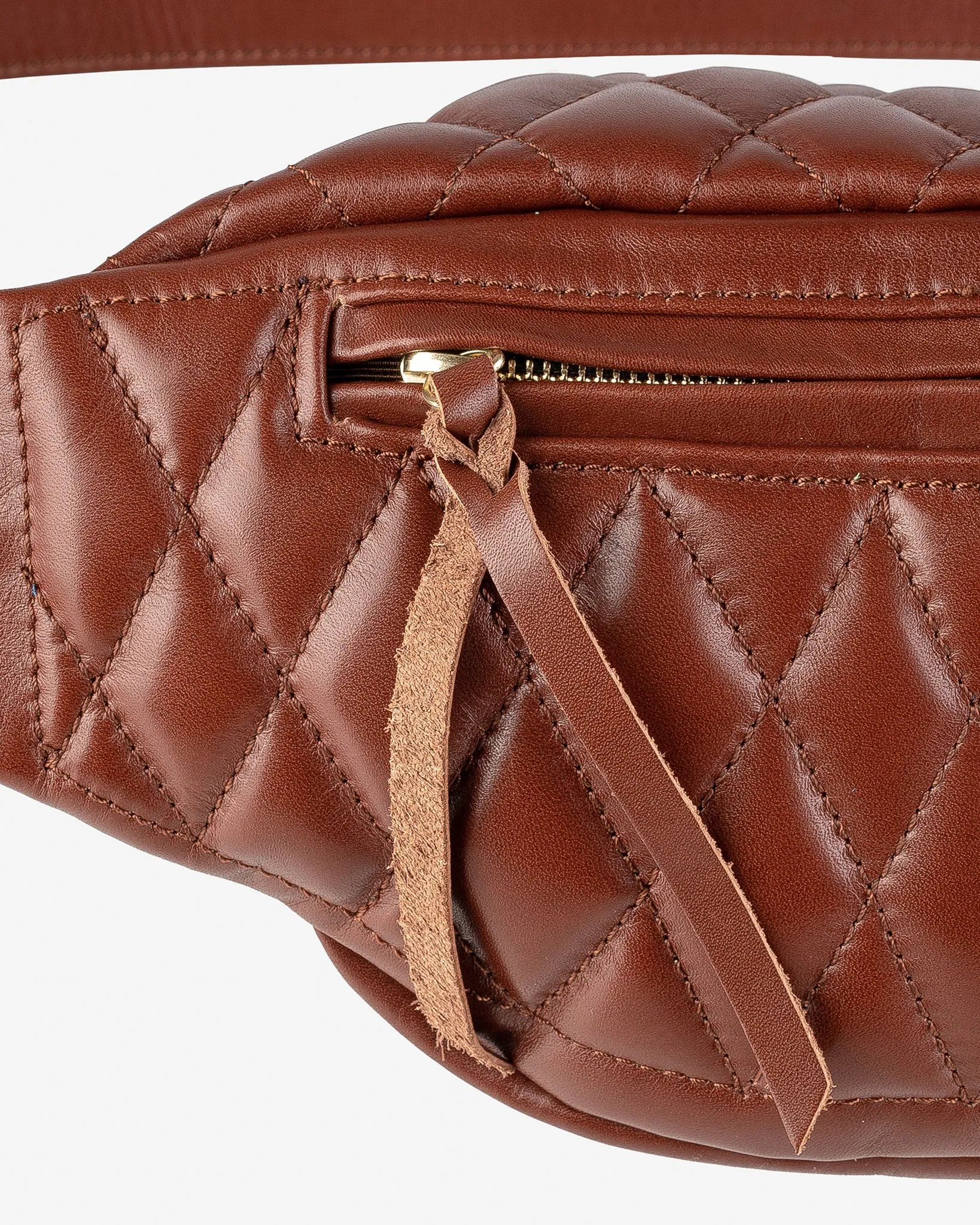 Diamond Stitched Leather Waist Bag - Brown