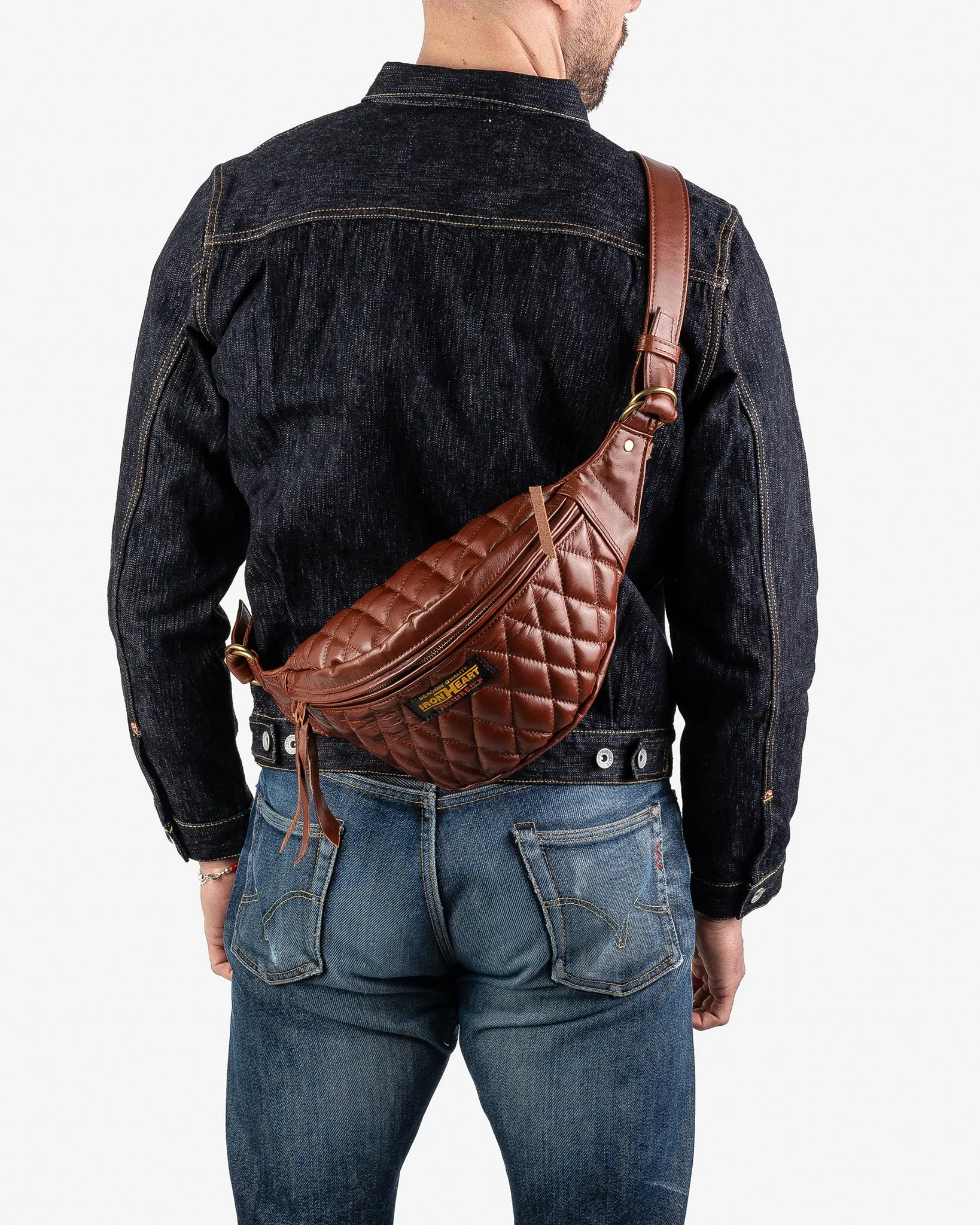 Diamond Stitched Leather Waist Bag - Brown