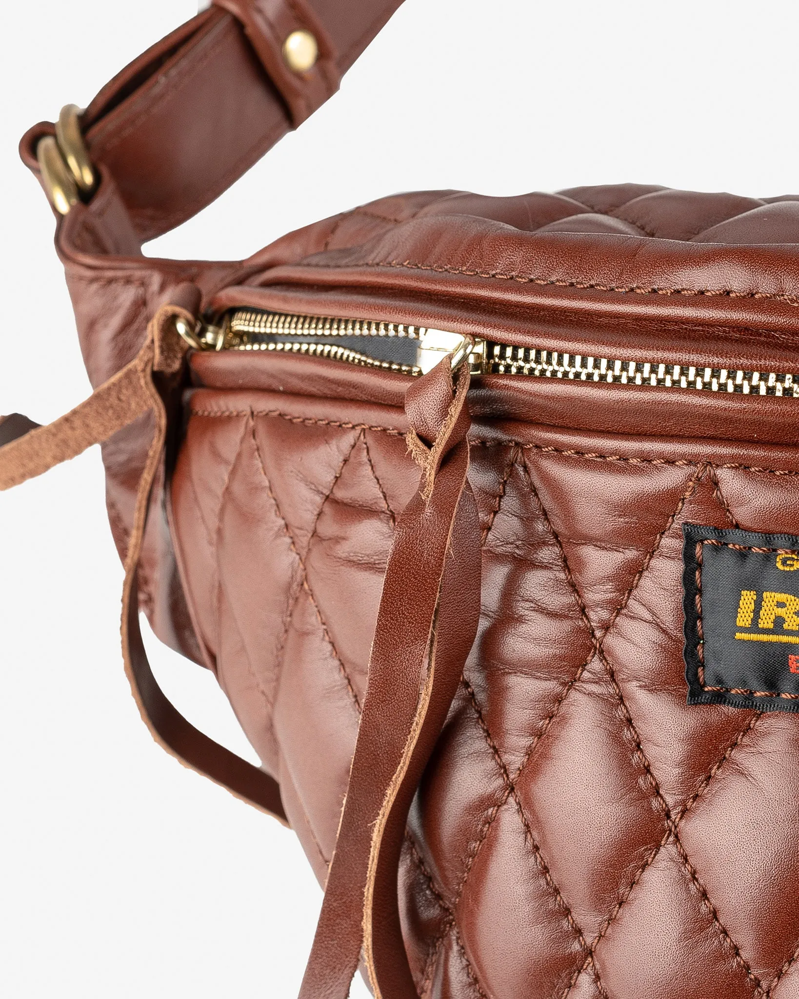 Diamond Stitched Leather Waist Bag - Brown