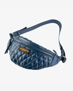 Diamond Stitched Leather Waist Bag - Navy