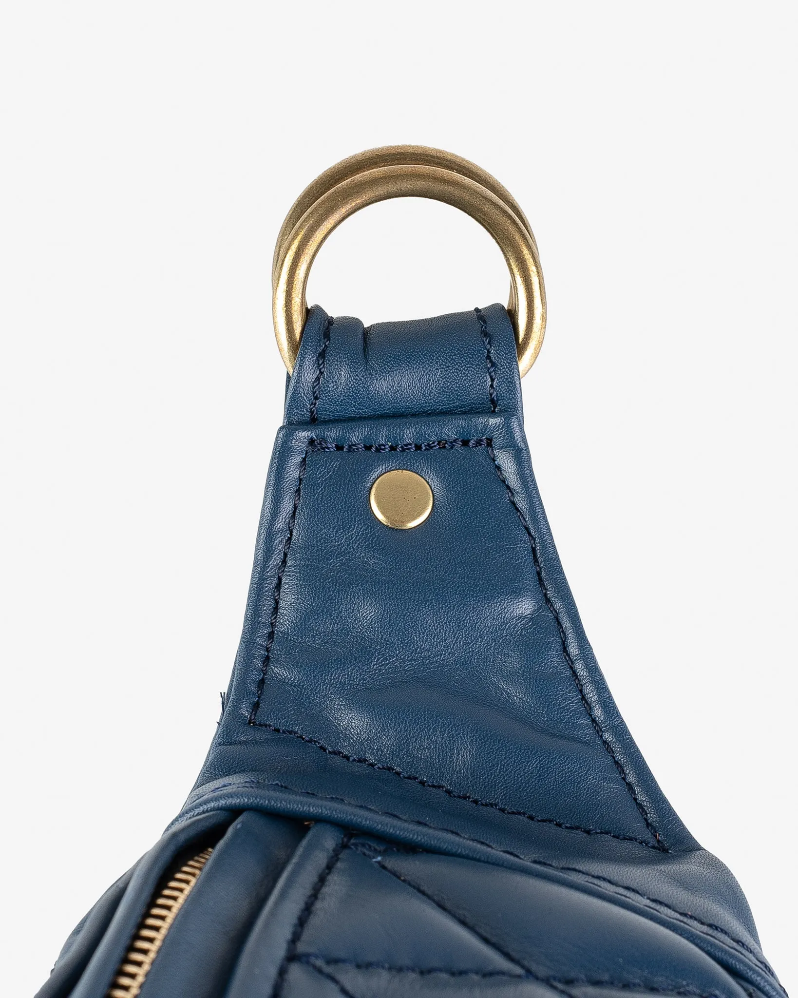 Diamond Stitched Leather Waist Bag - Navy