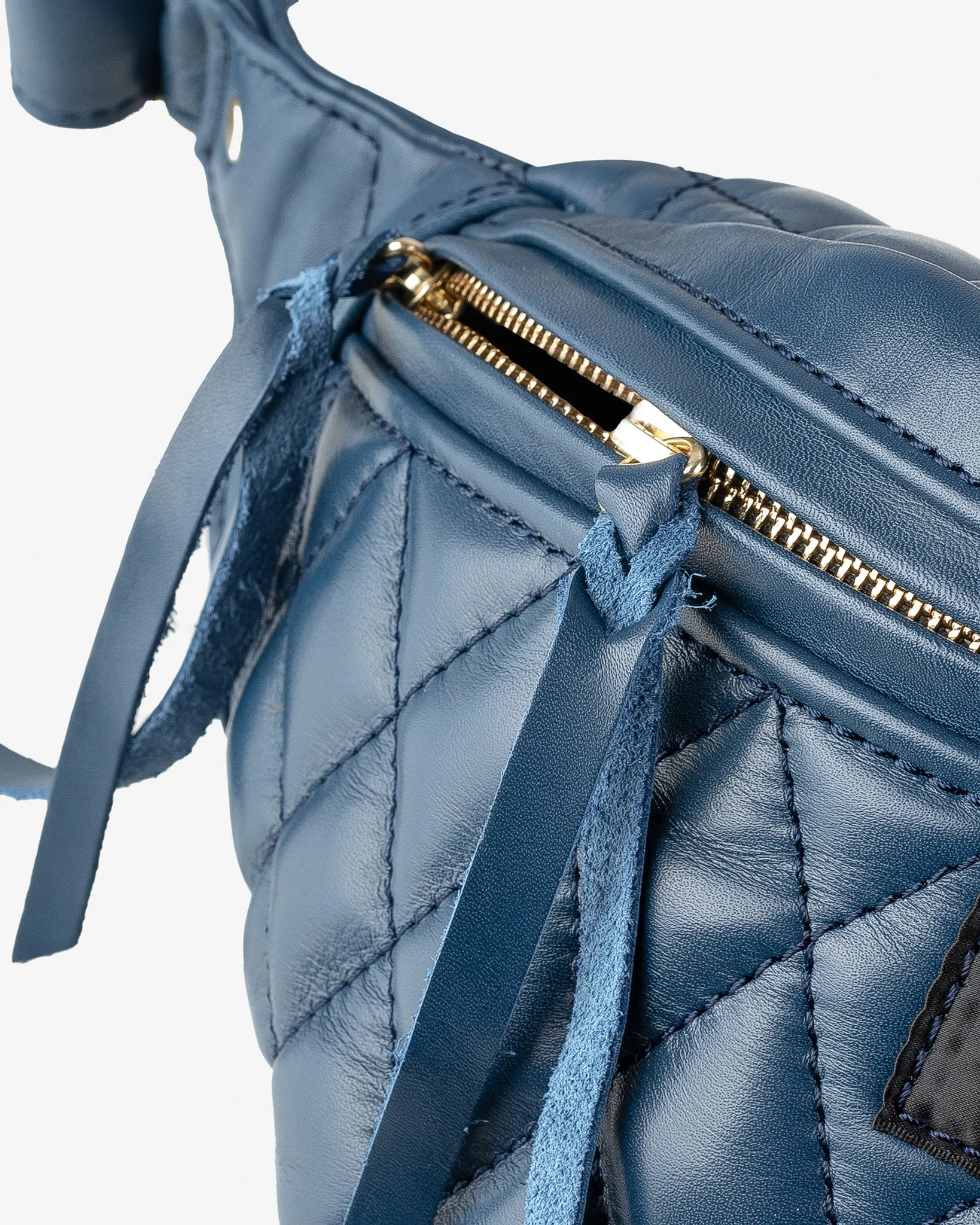 Diamond Stitched Leather Waist Bag - Navy