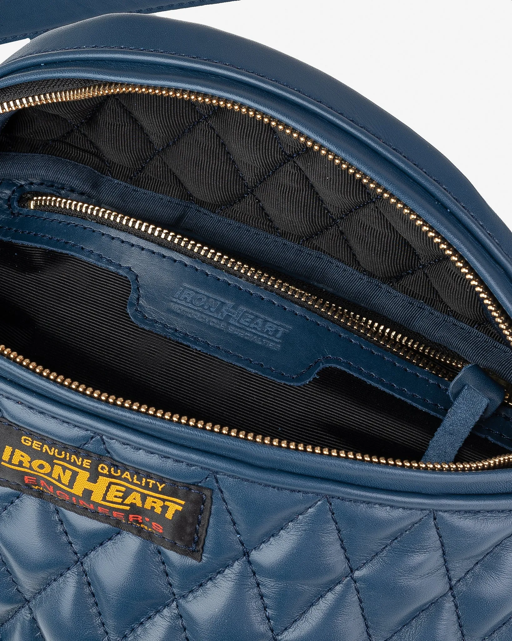 Diamond Stitched Leather Waist Bag - Navy