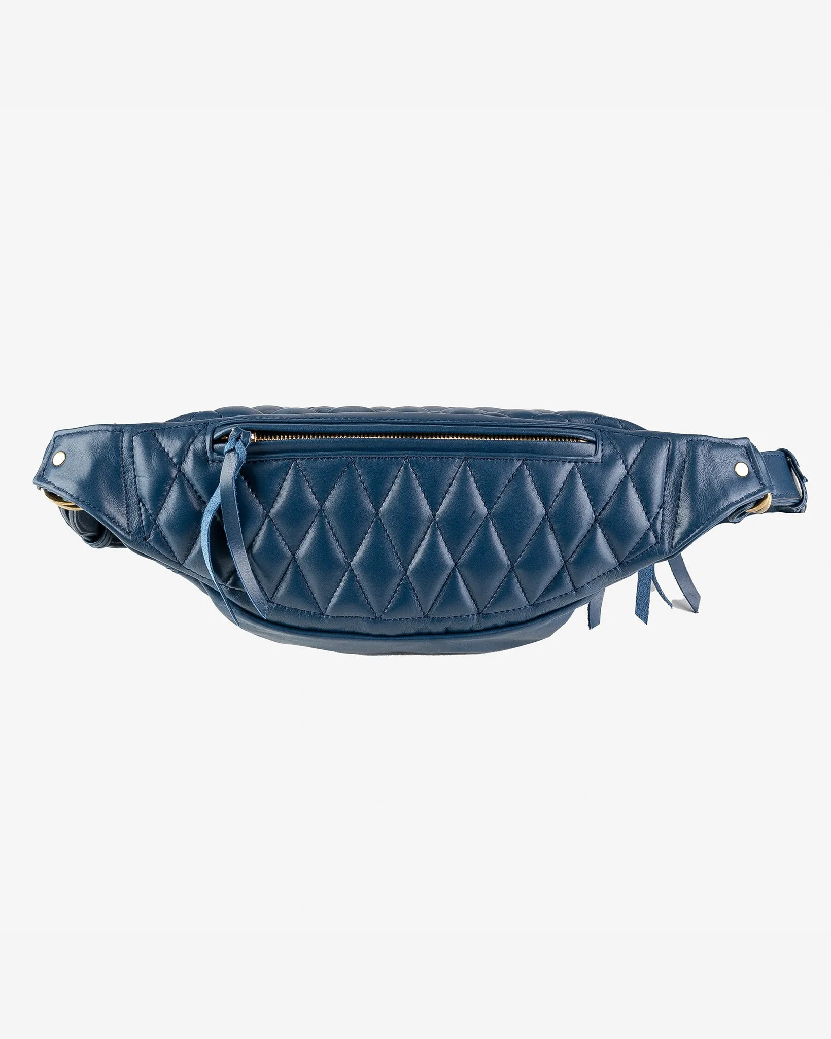 Diamond Stitched Leather Waist Bag - Navy