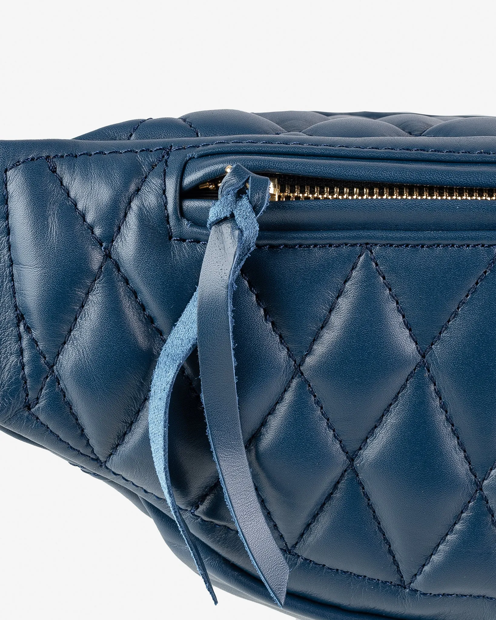 Diamond Stitched Leather Waist Bag - Navy