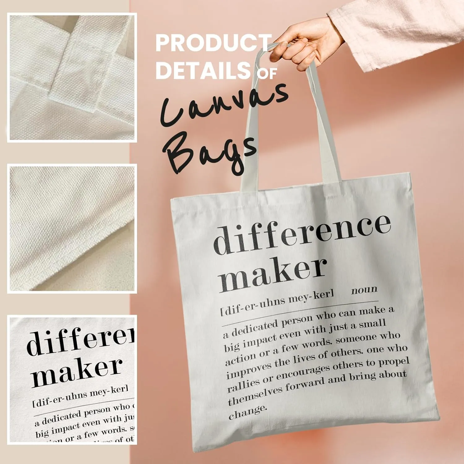 Difference Maker Sign Canvas Tote Bag -ToteBag, Thank You Gift for Women, Assistant Principal Appreciation Gifts