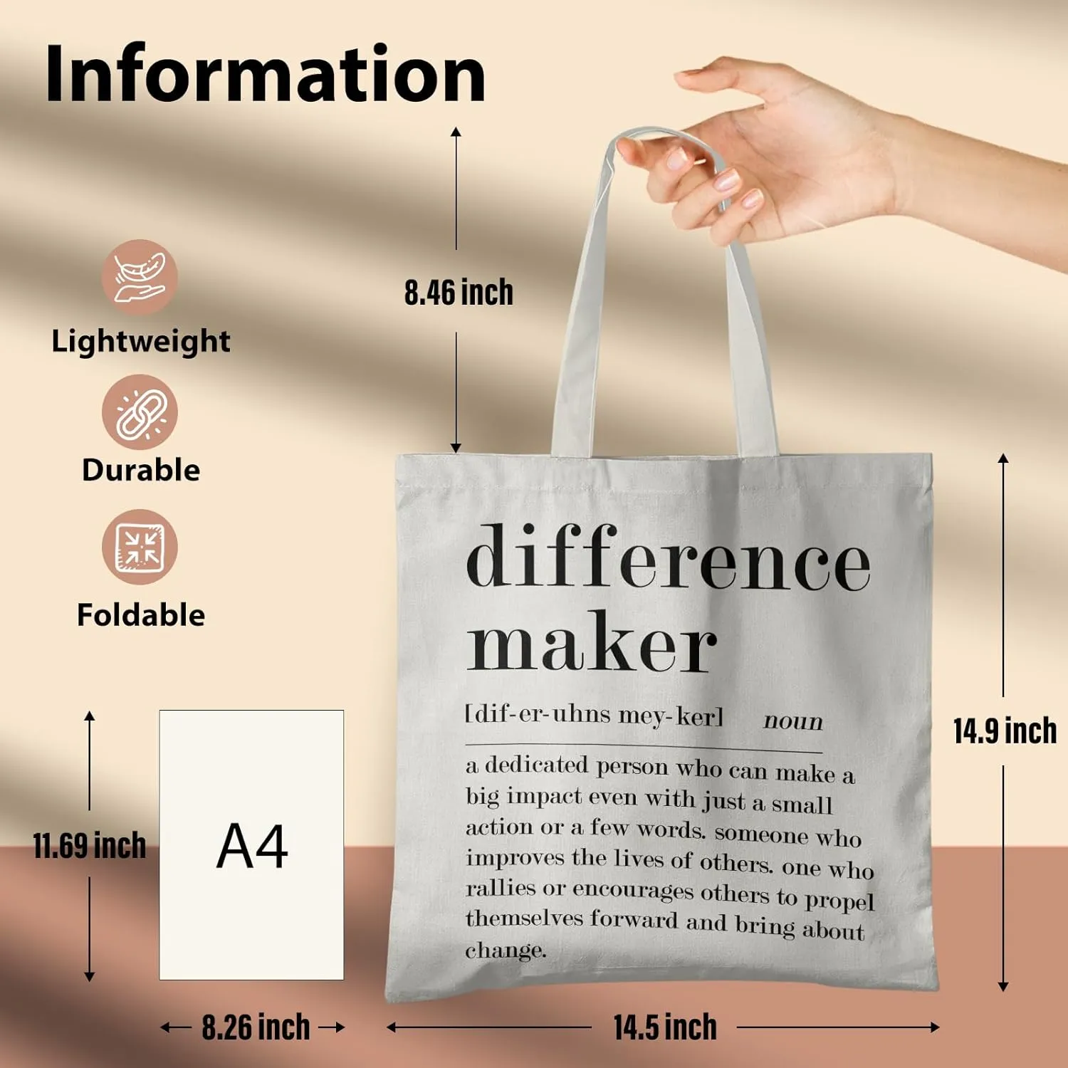 Difference Maker Sign Canvas Tote Bag -ToteBag, Thank You Gift for Women, Assistant Principal Appreciation Gifts