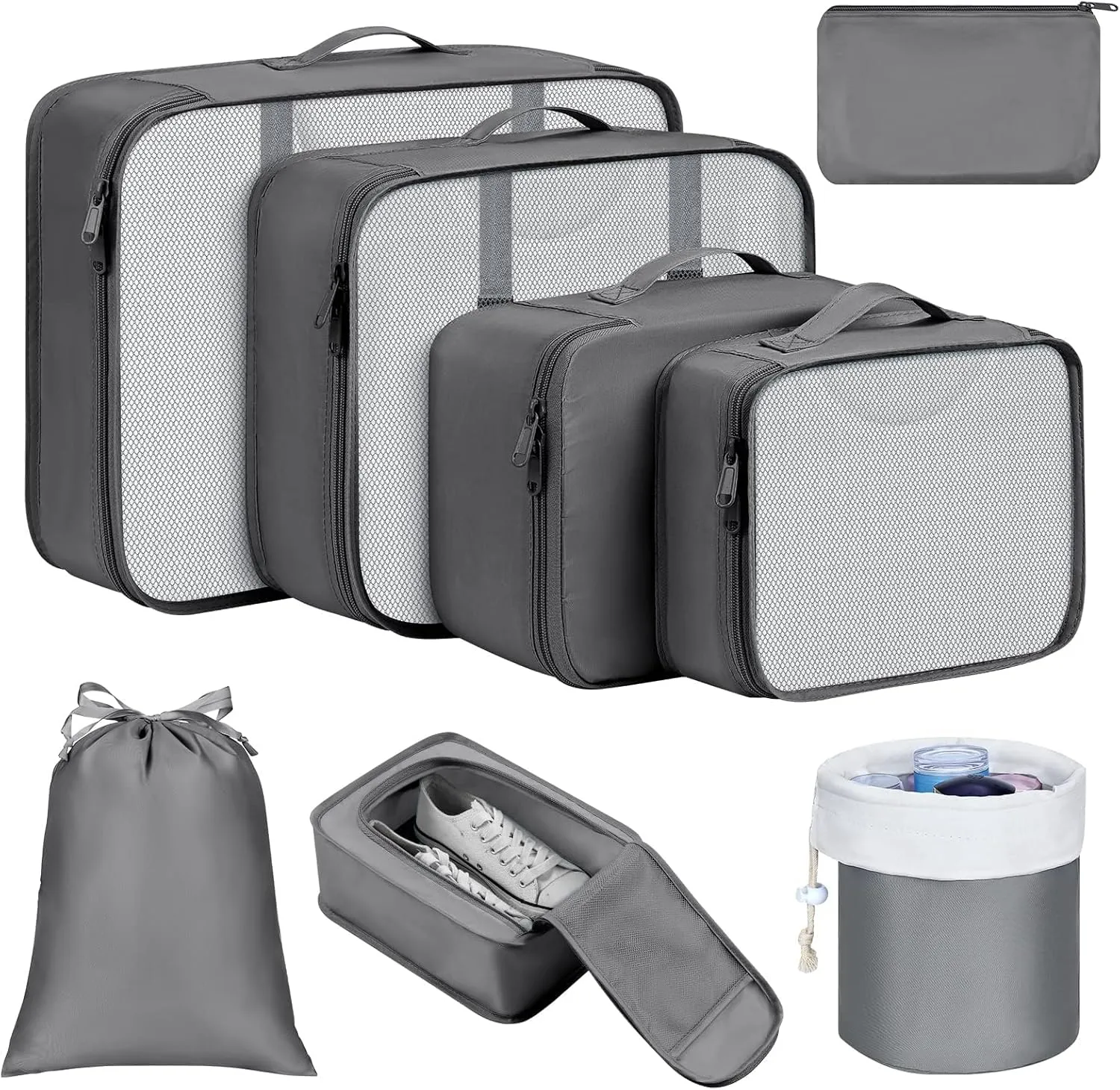 DIMJ Packing Cubes for Suitcase, Mesh Design Suitcase Packing Cubes Set Durable Travel Luggage Organizer, Lightweight Luggage Bags Organizers with Makeup Bag, Shoes Bag.（Grey）