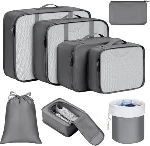 DIMJ Packing Cubes for Suitcase, Mesh Design Suitcase Packing Cubes Set Durable Travel Luggage Organizer, Lightweight Luggage Bags Organizers with Makeup Bag, Shoes Bag.（Grey）