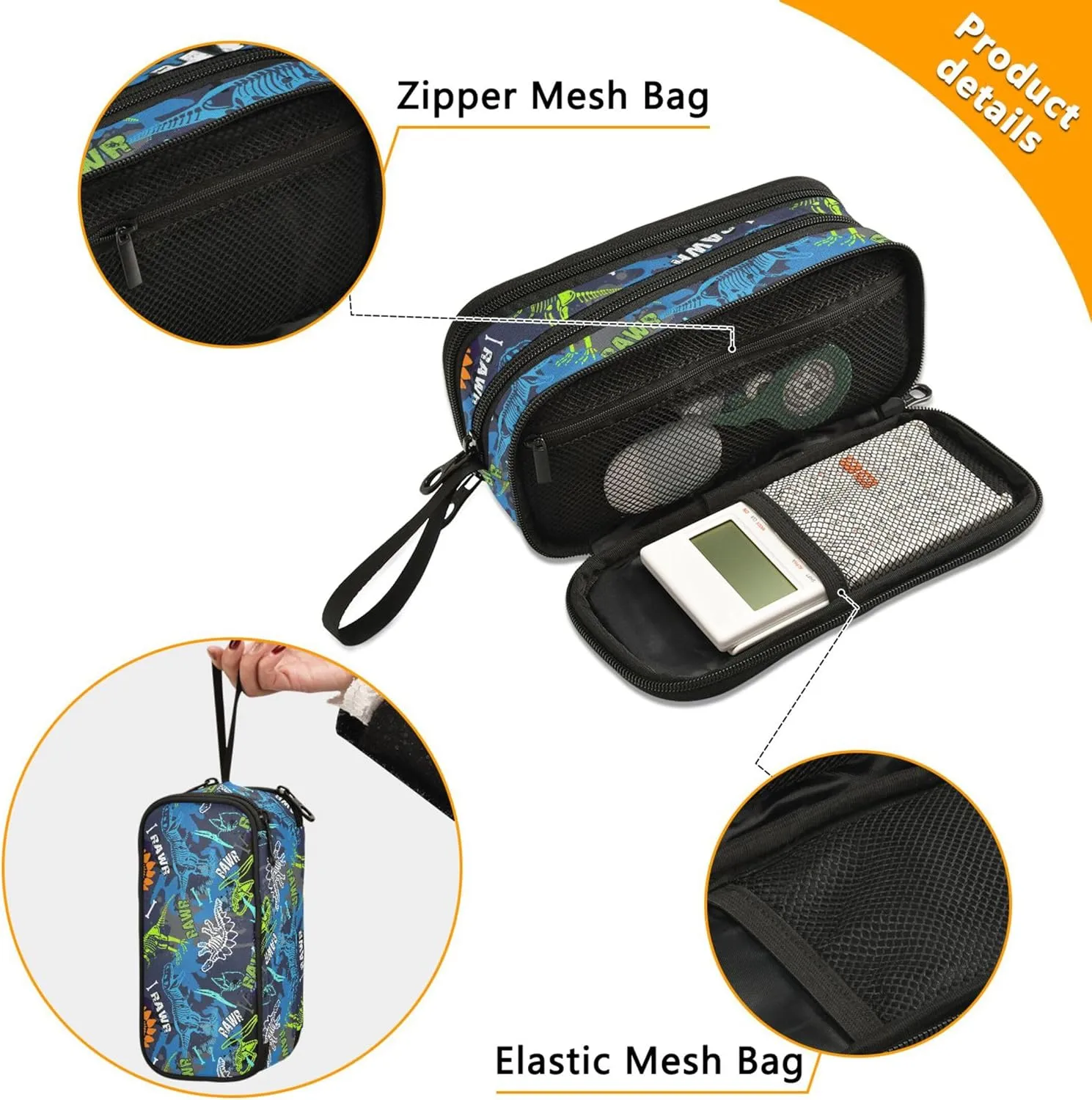 Dinosaur Fossil Pencil Bag Large Capacity Pencil Case Pouch Simple Stationery Bag