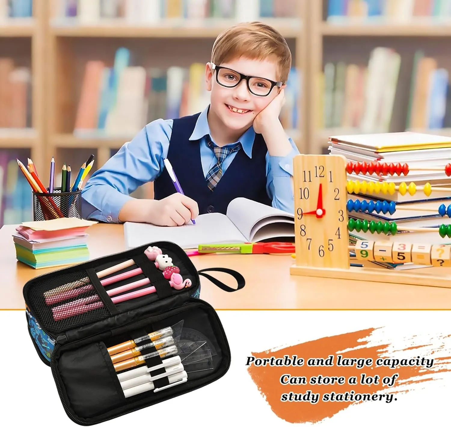 Dinosaur Fossil Pencil Bag Large Capacity Pencil Case Pouch Simple Stationery Bag