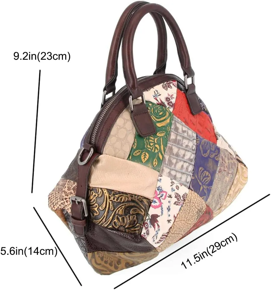 Downupodwn Dome Satchel Bag for Women Genuine Leather Top Handle Handbags Medium Tote Bags Purses Crossbody Shoulder Bag