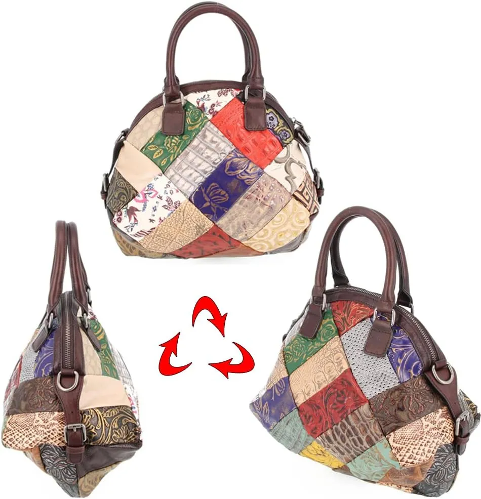 Downupodwn Dome Satchel Bag for Women Genuine Leather Top Handle Handbags Medium Tote Bags Purses Crossbody Shoulder Bag