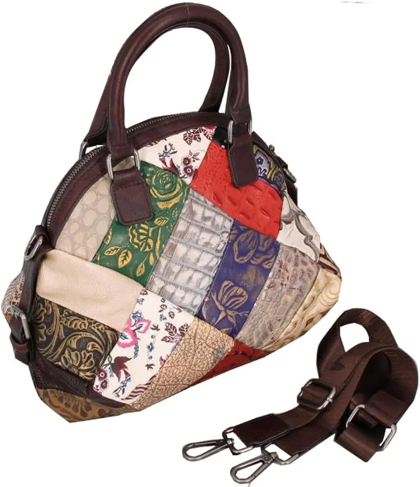 Downupodwn Dome Satchel Bag for Women Genuine Leather Top Handle Handbags Medium Tote Bags Purses Crossbody Shoulder Bag