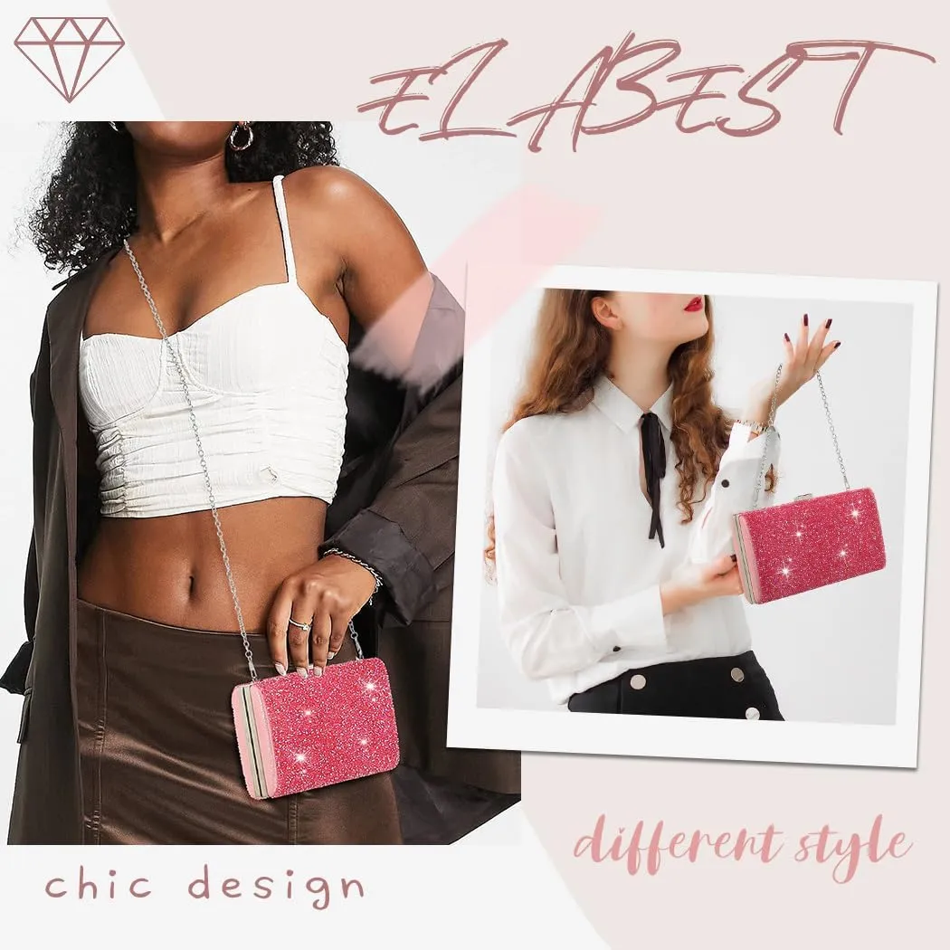 ELABEST Glitter Evening Clutch Bag Double Sided Diamond Bag Crossbody Purse Wedding Party Bag for Women