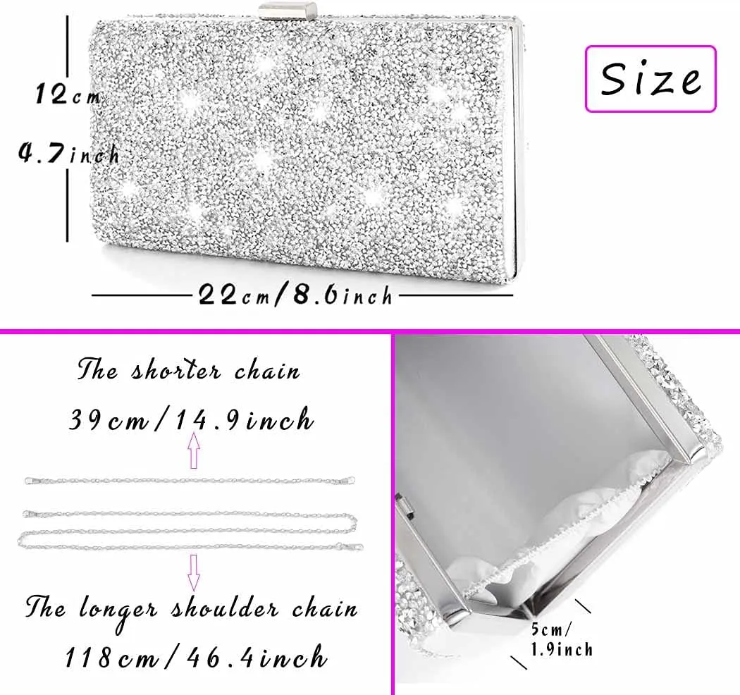ELABEST Glitter Evening Clutch Bag Double Sided Diamond Bag Crossbody Purse Wedding Party Bag for Women