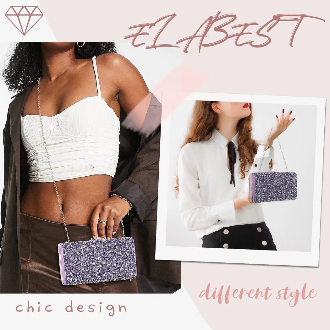 ELABEST Glitter Evening Clutch Bag Double Sided Diamond Bag Crossbody Purse Wedding Party Bag for Women