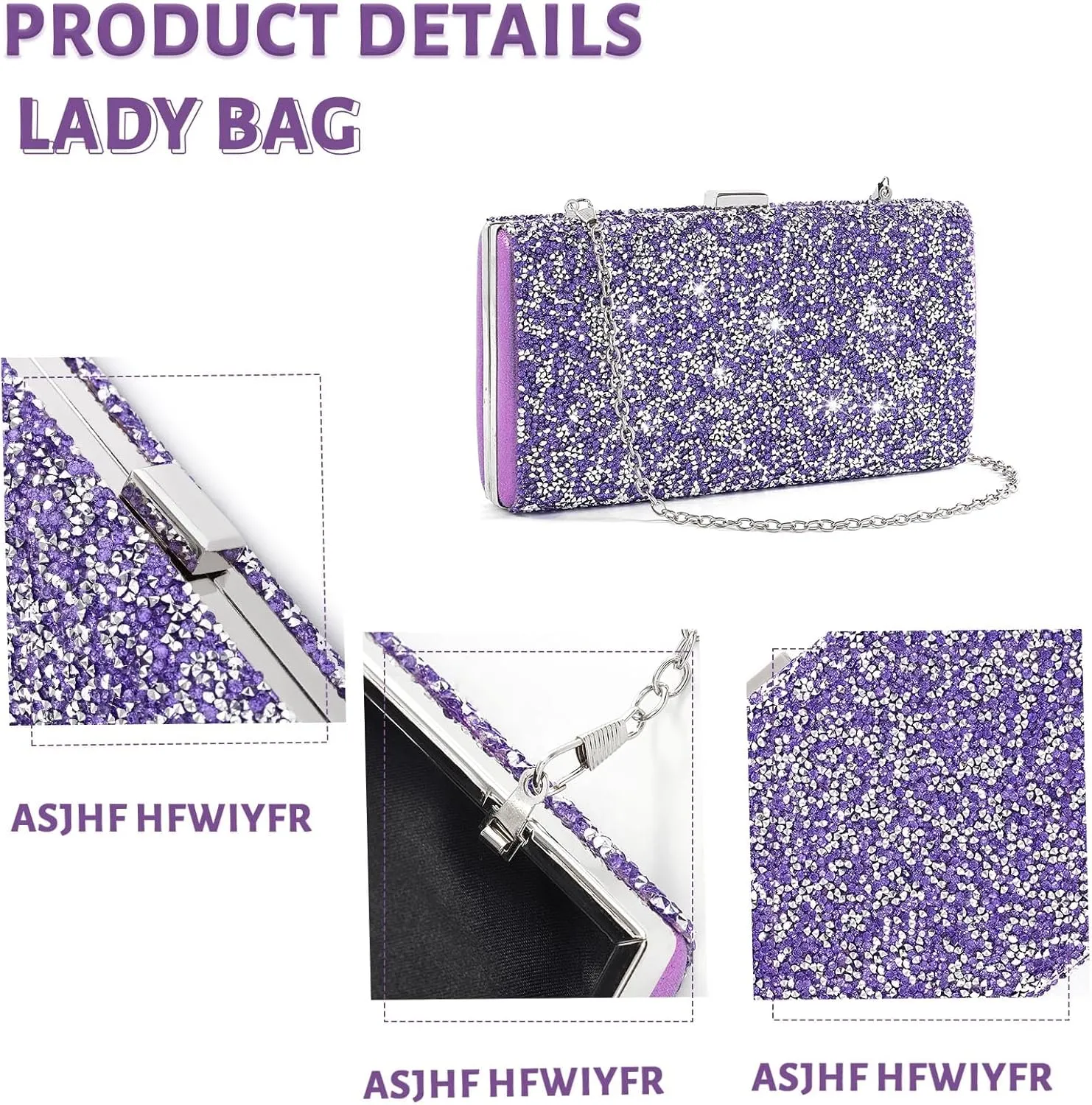 ELABEST Glitter Evening Clutch Bag Double Sided Diamond Bag Crossbody Purse Wedding Party Bag for Women