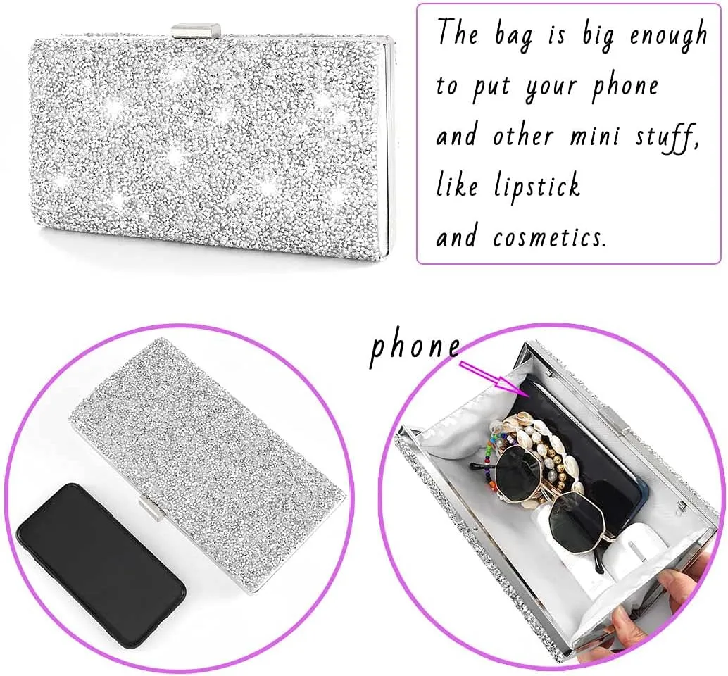 ELABEST Glitter Evening Clutch Bag Double Sided Diamond Bag Crossbody Purse Wedding Party Bag for Women