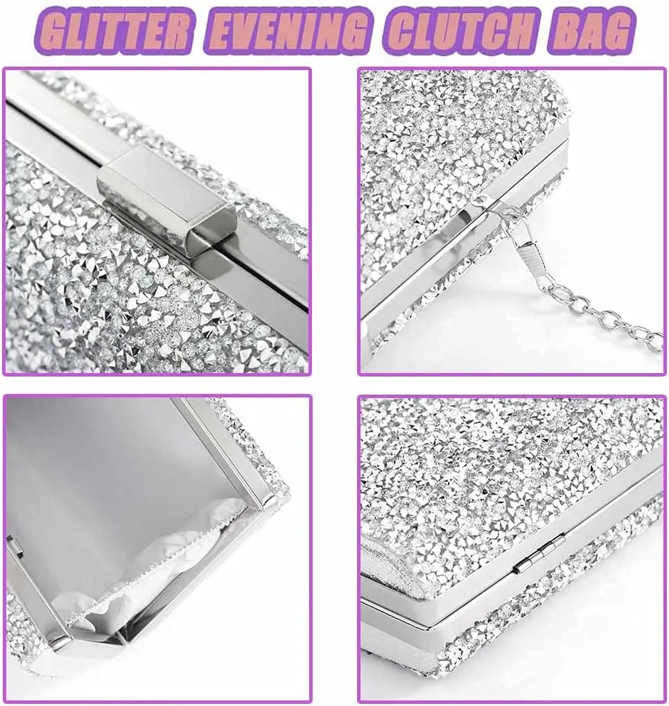 ELABEST Glitter Evening Clutch Bag Double Sided Diamond Bag Crossbody Purse Wedding Party Bag for Women
