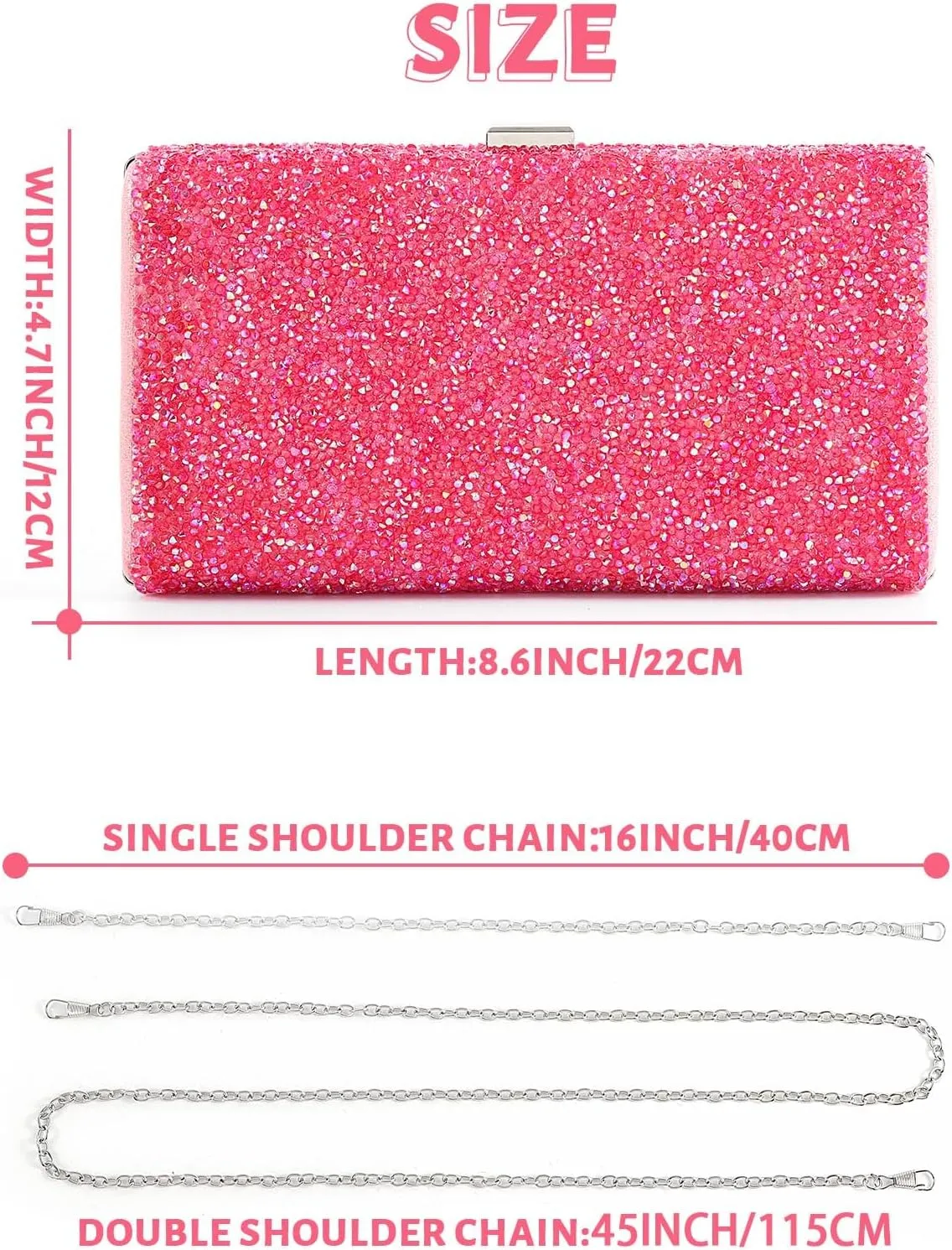 ELABEST Glitter Evening Clutch Bag Double Sided Diamond Bag Crossbody Purse Wedding Party Bag for Women