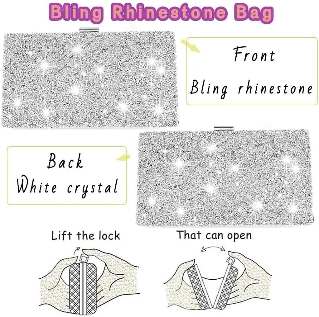 ELABEST Glitter Evening Clutch Bag Double Sided Diamond Bag Crossbody Purse Wedding Party Bag for Women