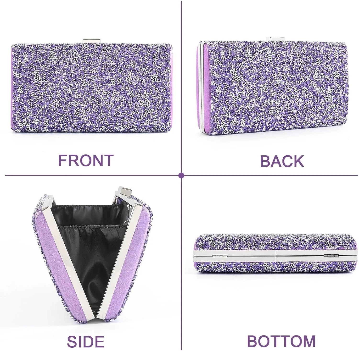 ELABEST Glitter Evening Clutch Bag Double Sided Diamond Bag Crossbody Purse Wedding Party Bag for Women