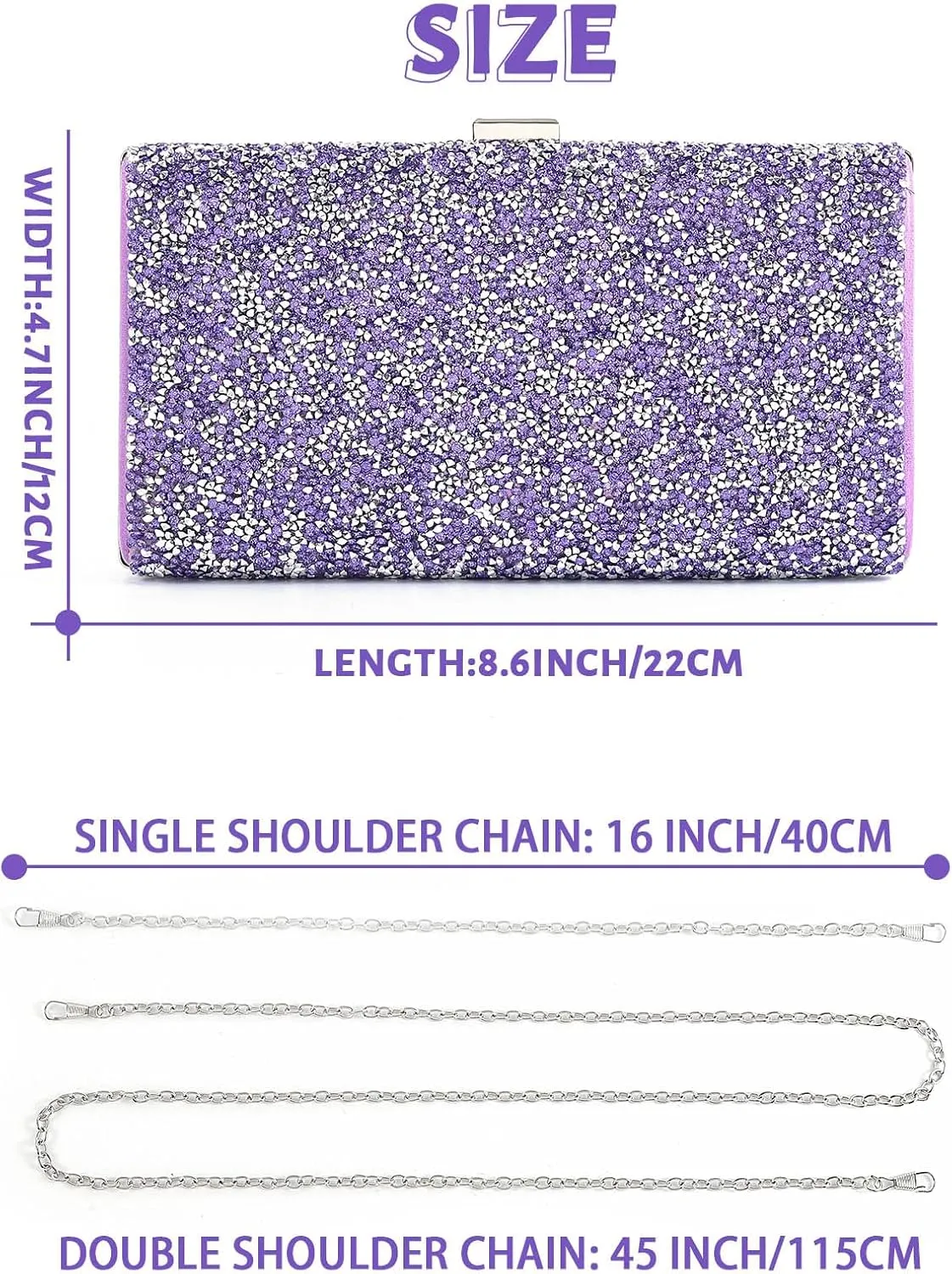 ELABEST Glitter Evening Clutch Bag Double Sided Diamond Bag Crossbody Purse Wedding Party Bag for Women