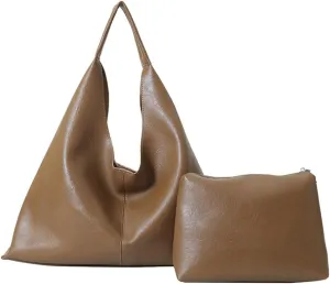 Elegant Shoulder Bags for Women, Large Capacity Handbags, Retro PU Leather Shoulder Wallet, Work Tote Bag 2pcs