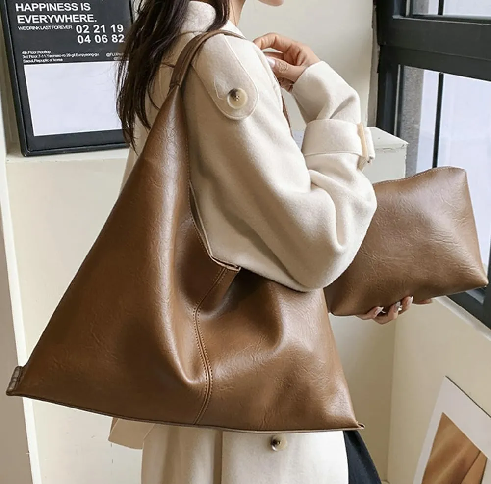 Elegant Shoulder Bags for Women, Large Capacity Handbags, Retro PU Leather Shoulder Wallet, Work Tote Bag 2pcs