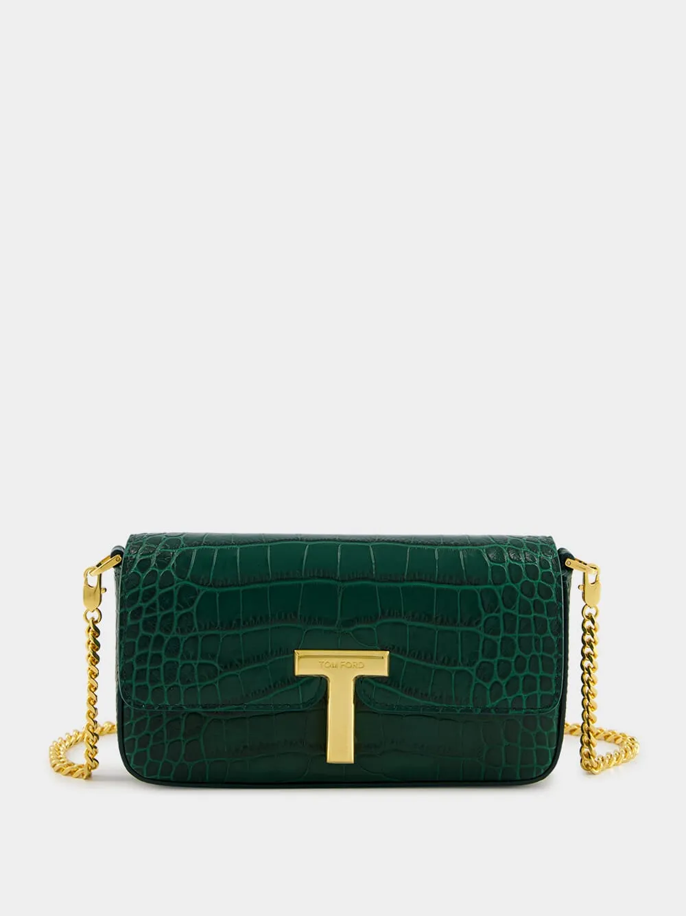 Emerald Green Shiny Stamped Crocodile Leather Wallis Mini Bag