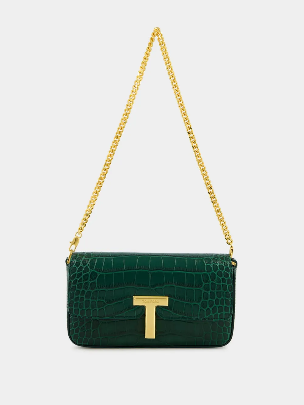 Emerald Green Shiny Stamped Crocodile Leather Wallis Mini Bag