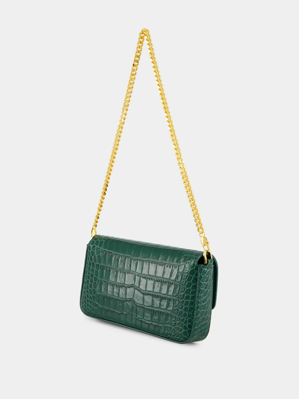 Emerald Green Shiny Stamped Crocodile Leather Wallis Mini Bag