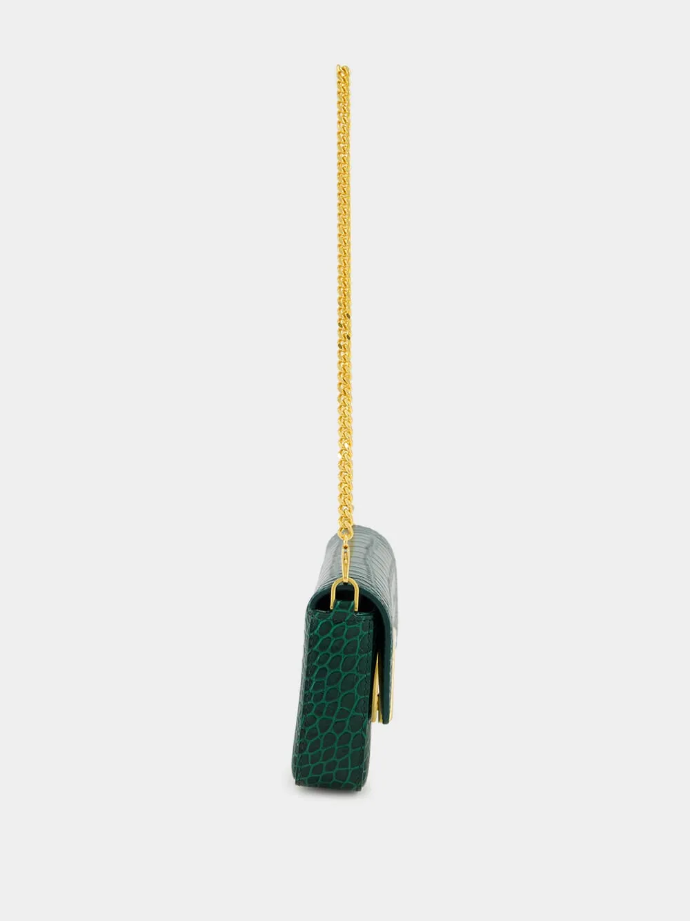 Emerald Green Shiny Stamped Crocodile Leather Wallis Mini Bag