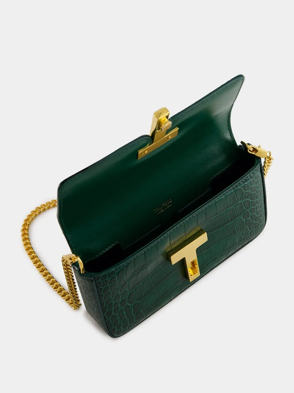 Emerald Green Shiny Stamped Crocodile Leather Wallis Mini Bag