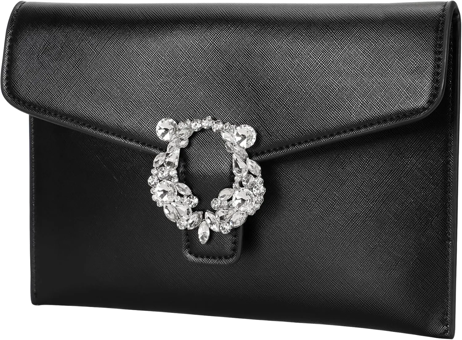 Envelope Clutch Purse Saffiano Vegan Leather Women Evening Handbags with Crystal Trimmed for Party Wedding Prom