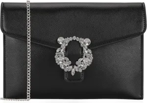 Envelope Clutch Purse Saffiano Vegan Leather Women Evening Handbags with Crystal Trimmed for Party Wedding Prom