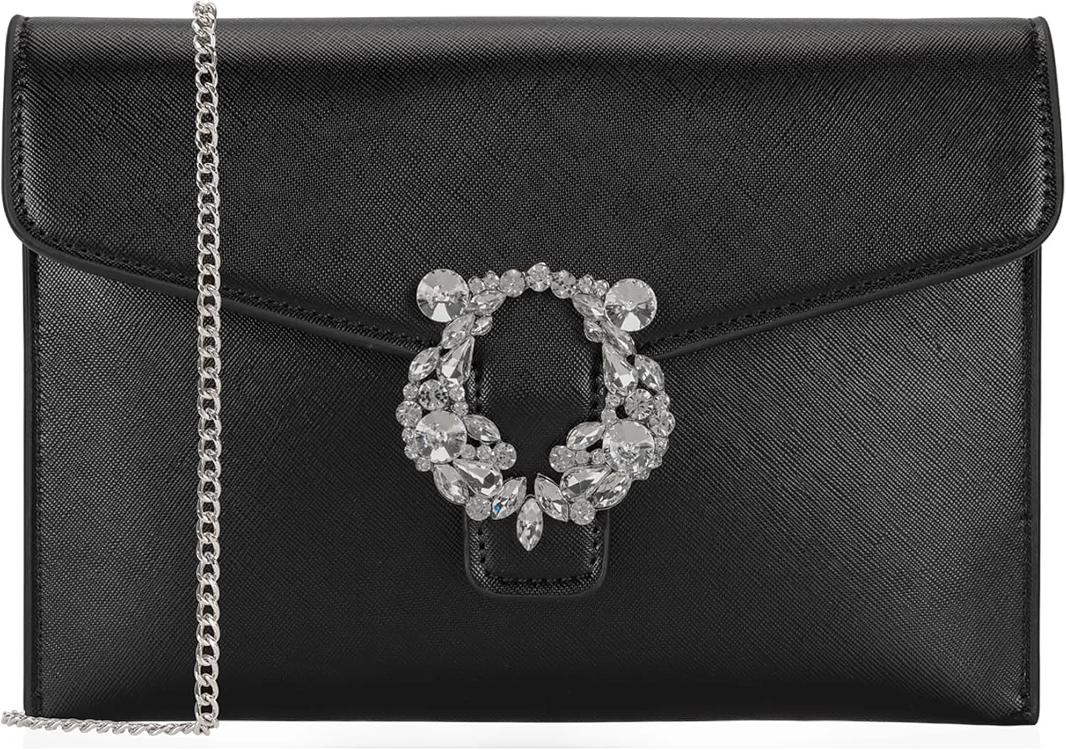Envelope Clutch Purse Saffiano Vegan Leather Women Evening Handbags with Crystal Trimmed for Party Wedding Prom