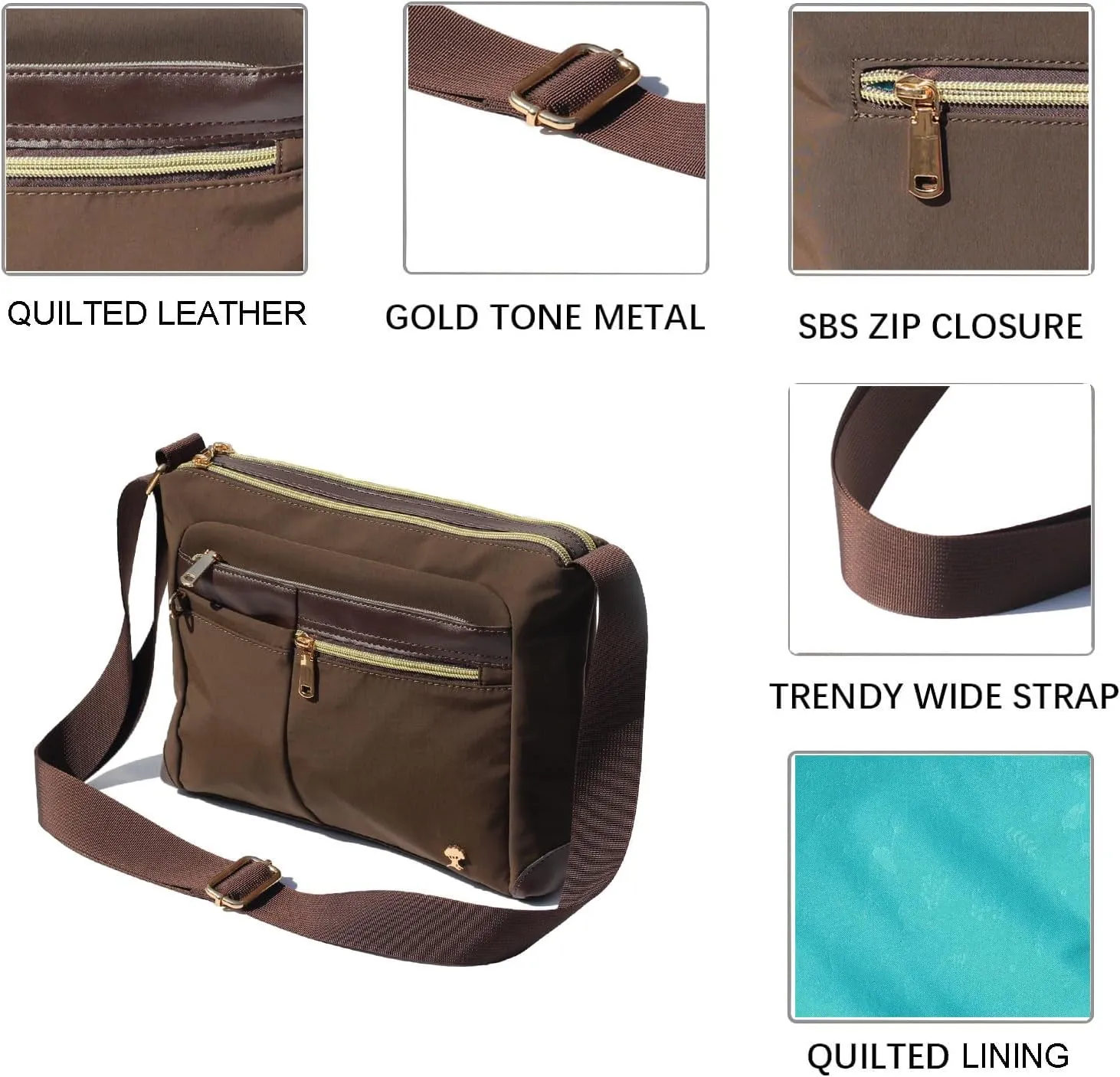 ESVAN Nylon Crossbody Bag For Women Waterproof Lightweight Casual Multi Pockets Shoulder Handbag Purse