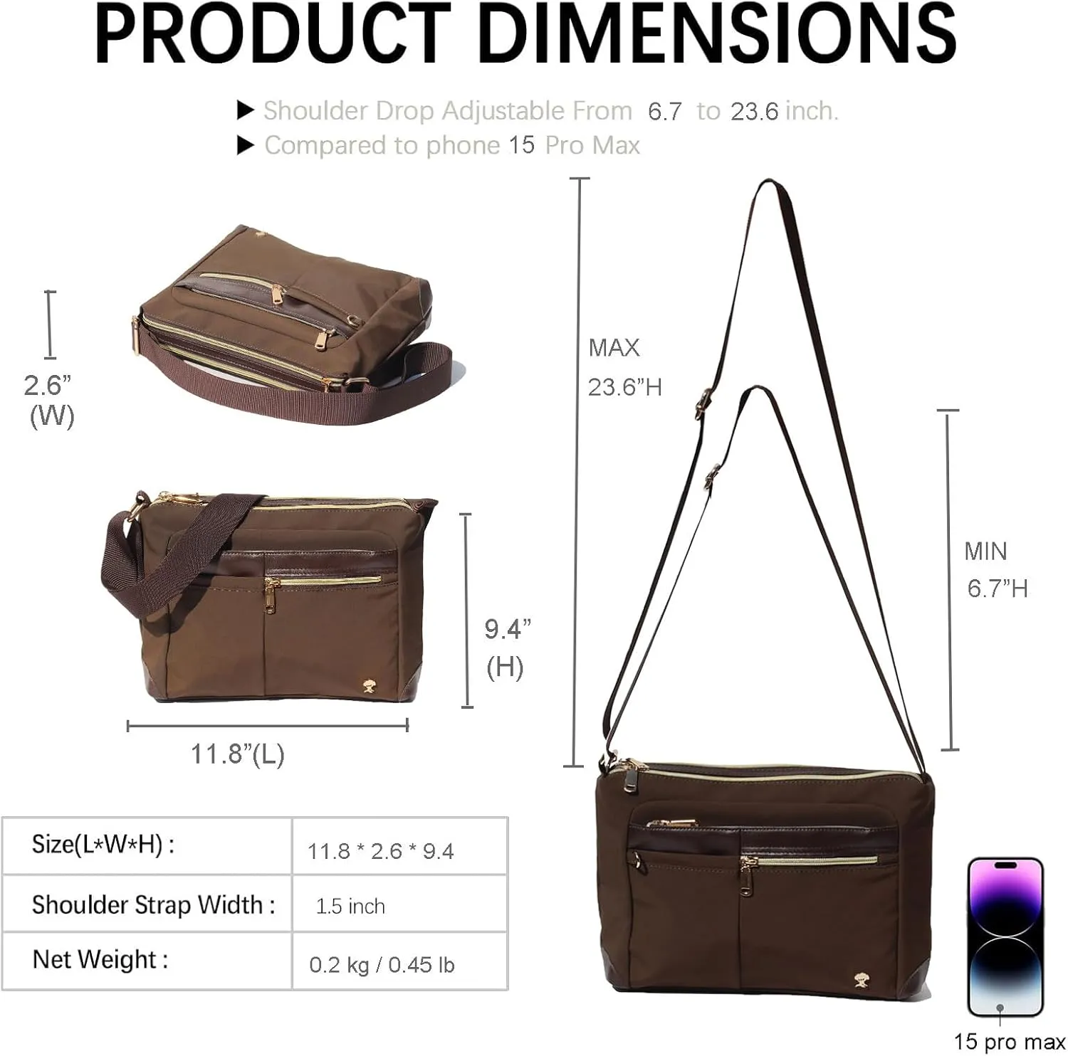 ESVAN Nylon Crossbody Bag For Women Waterproof Lightweight Casual Multi Pockets Shoulder Handbag Purse