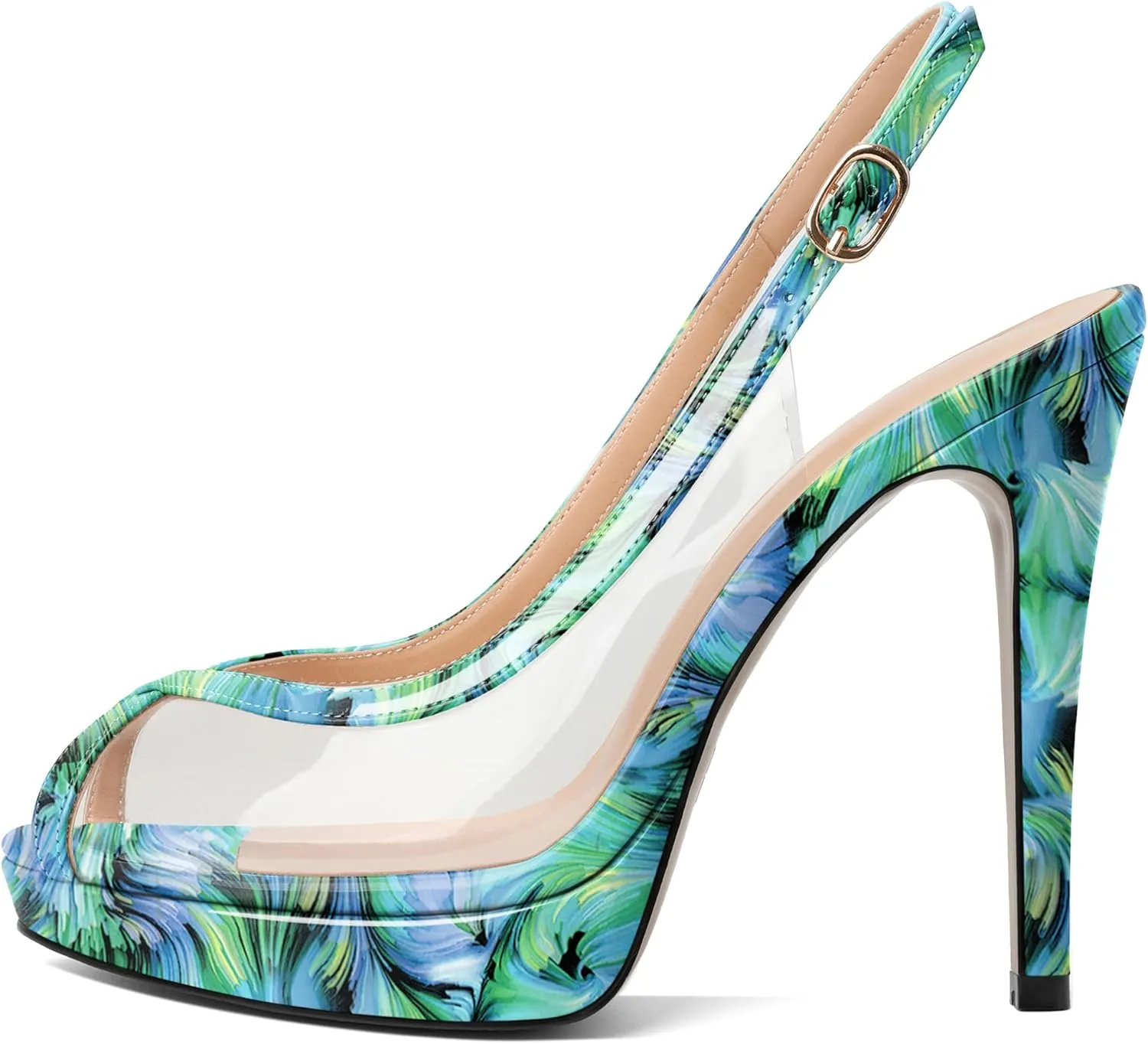 Esvowido Women's Peep Toe High Heels Slingback Pumps Platform Stilettos Clear PVC Heeled Sandals 5 Inch Wedding Party Dress Shoes