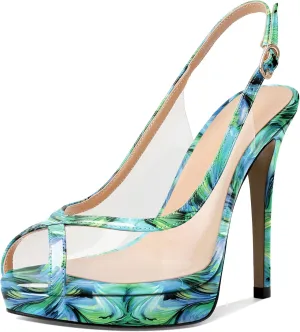 Esvowido Women's Peep Toe High Heels Slingback Pumps Platform Stilettos Clear PVC Heeled Sandals 5 Inch Wedding Party Dress Shoes