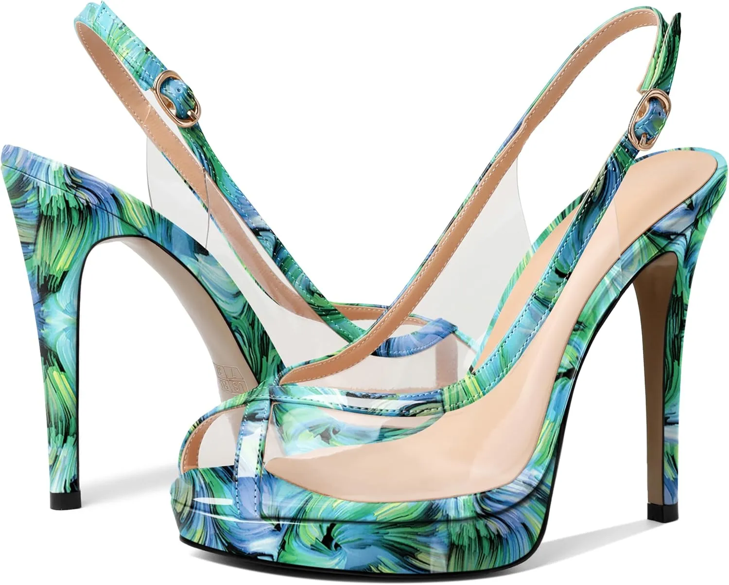 Esvowido Women's Peep Toe High Heels Slingback Pumps Platform Stilettos Clear PVC Heeled Sandals 5 Inch Wedding Party Dress Shoes